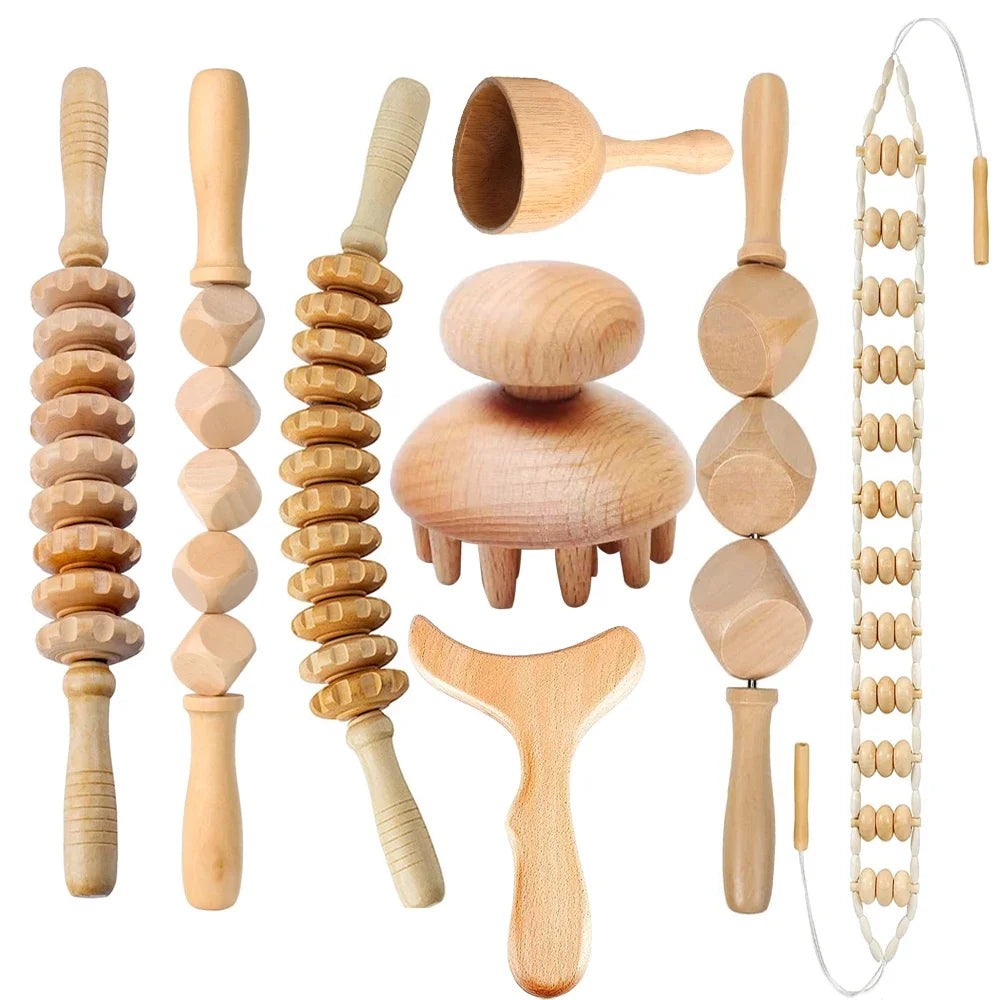 Jecaliz Wooden Therapy Massager for Lymphatic Drainage Anti Cellulite Maderoterapia Body Sculpturing Massage Roller Guasha Sets