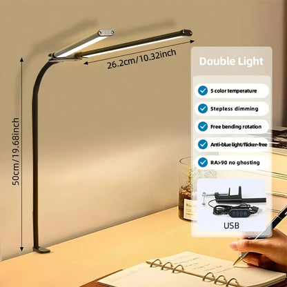 Double Head LED Clip Desk Lamp Architect Table Lamp for Home Office Lighting 3 Color Mode and 10 Dimmable Eye Protect Desk lamps