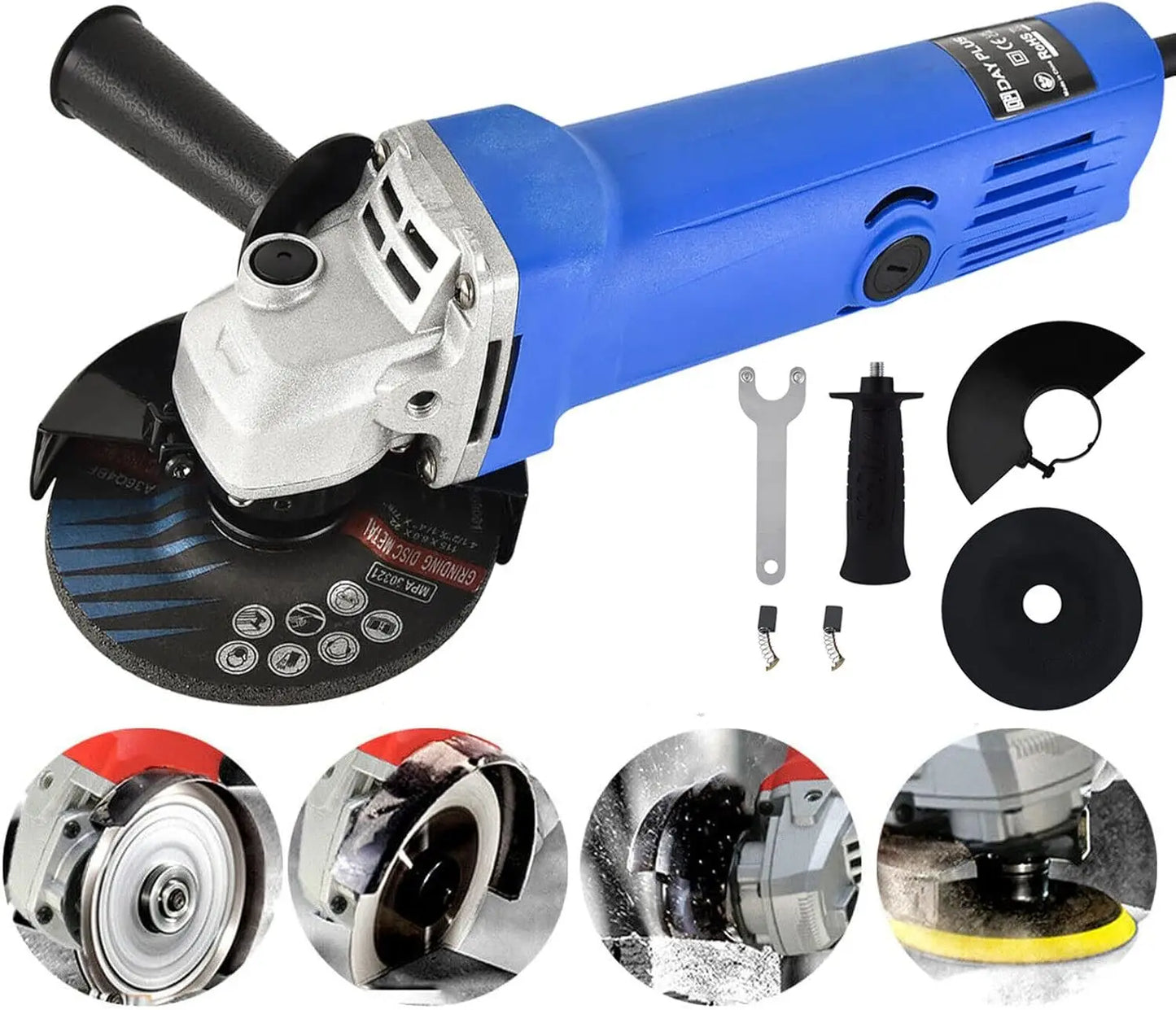 DayPlus 2000W Corded Electric Angle Grinder 115mm Disc Heavy Duty Cutting Grinding