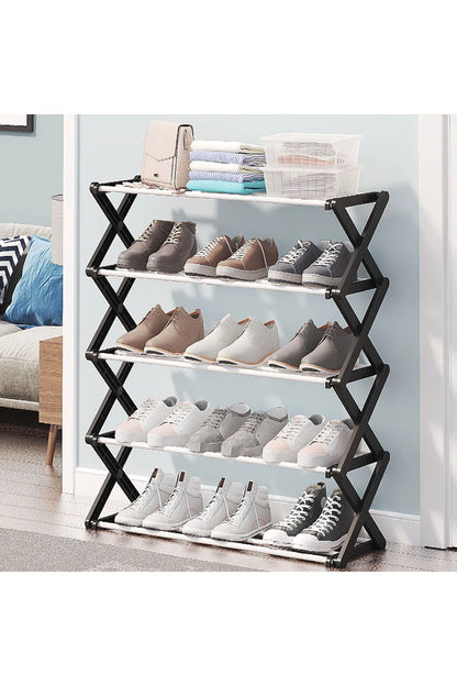 【Breeins】Foldable Multi-Tier Metal Shoe Rack for Entryway Shoes Storage Organizer Shelf Home Decoration Cabinet