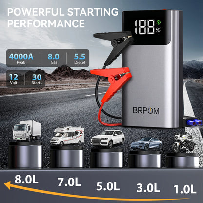 3-in-1 Portable Car Jump Starter 4000A Car Battery Booster Power Bank LED Lighting Small Battery Starter Device for 12V Car