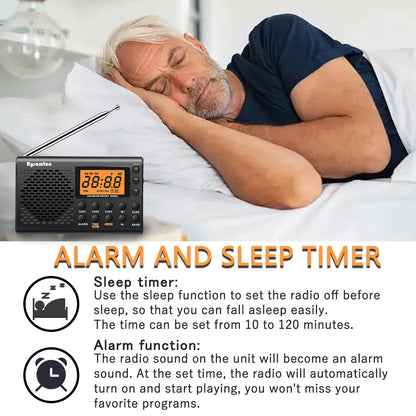 Rysamton Portable AM/FM Shortwave Radio Big Digital Display With Sleep Timer and Alarm Clock Function, Battery Operated Radios
