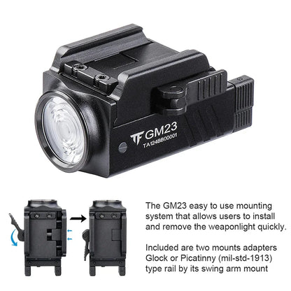 Trustfire GM23 Tactical Led Flashlight 800LM USB Rechargeable Quick Release Lights for GL & 20mm Picatinny Rail Tauru TX2
