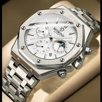BINBOND Top Brand B0161 Men's Casual Watch Luxury Luminous Stainless Steel Waterproof Men's Date Calendar Clock