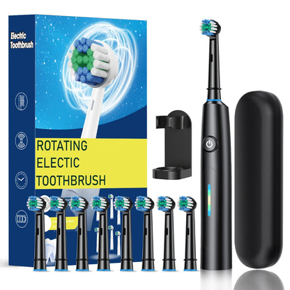 Rotating Electric Toothbrush with 8 Brush Heads with 5 Cleaning Modes Clean Teeth Battery Powered Rechargeable Toothbrush