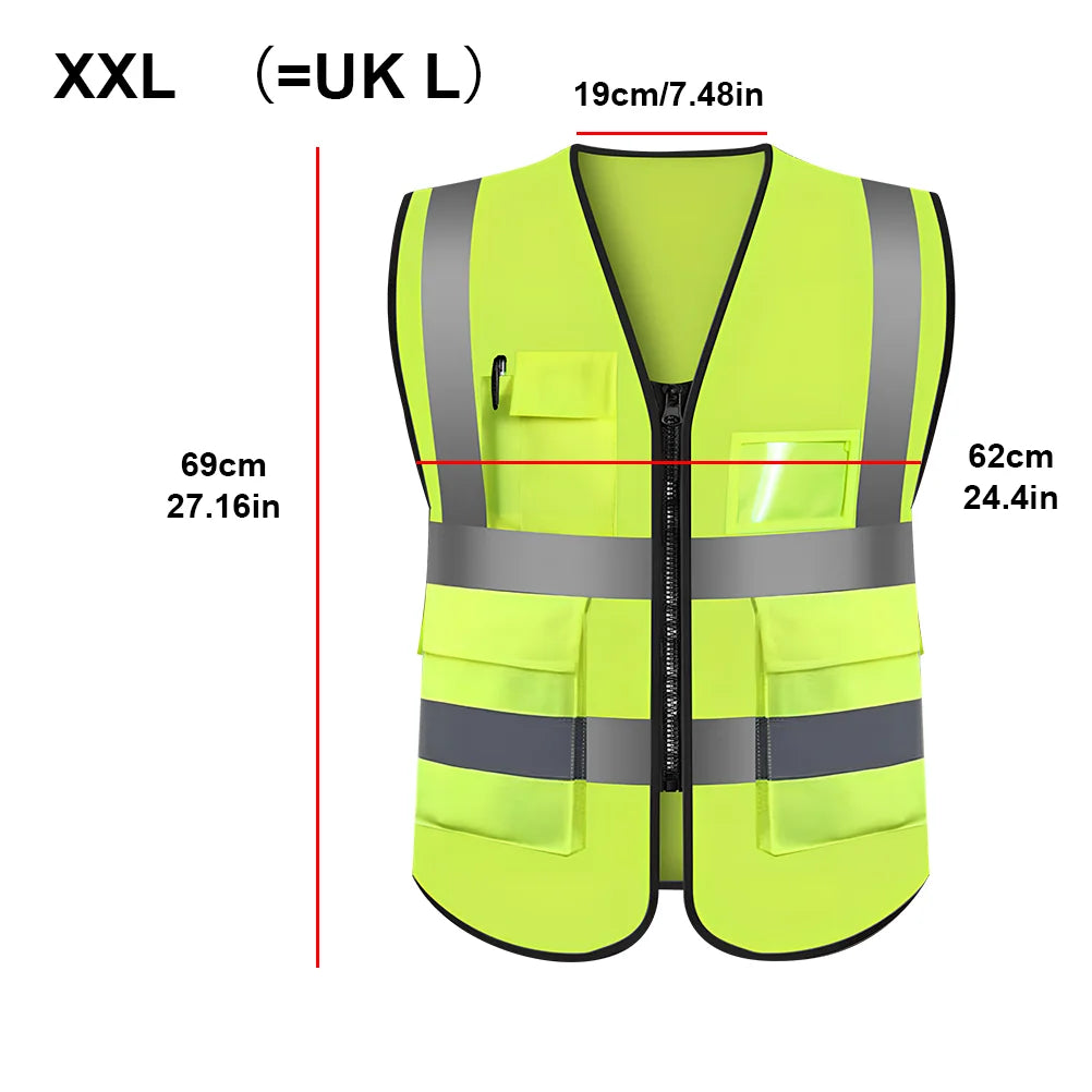 Reflective Safety Vest With 4 Pockets, Durable Protective Vest With Black Resin Zipper, High Visibility Reflective Clothing