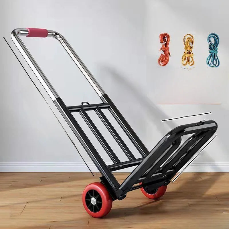 Foldable Stainl Steel Hand-Pulled op Cart for Lage Transport Double Trailer Small Goods Trolley Pu Cart Water