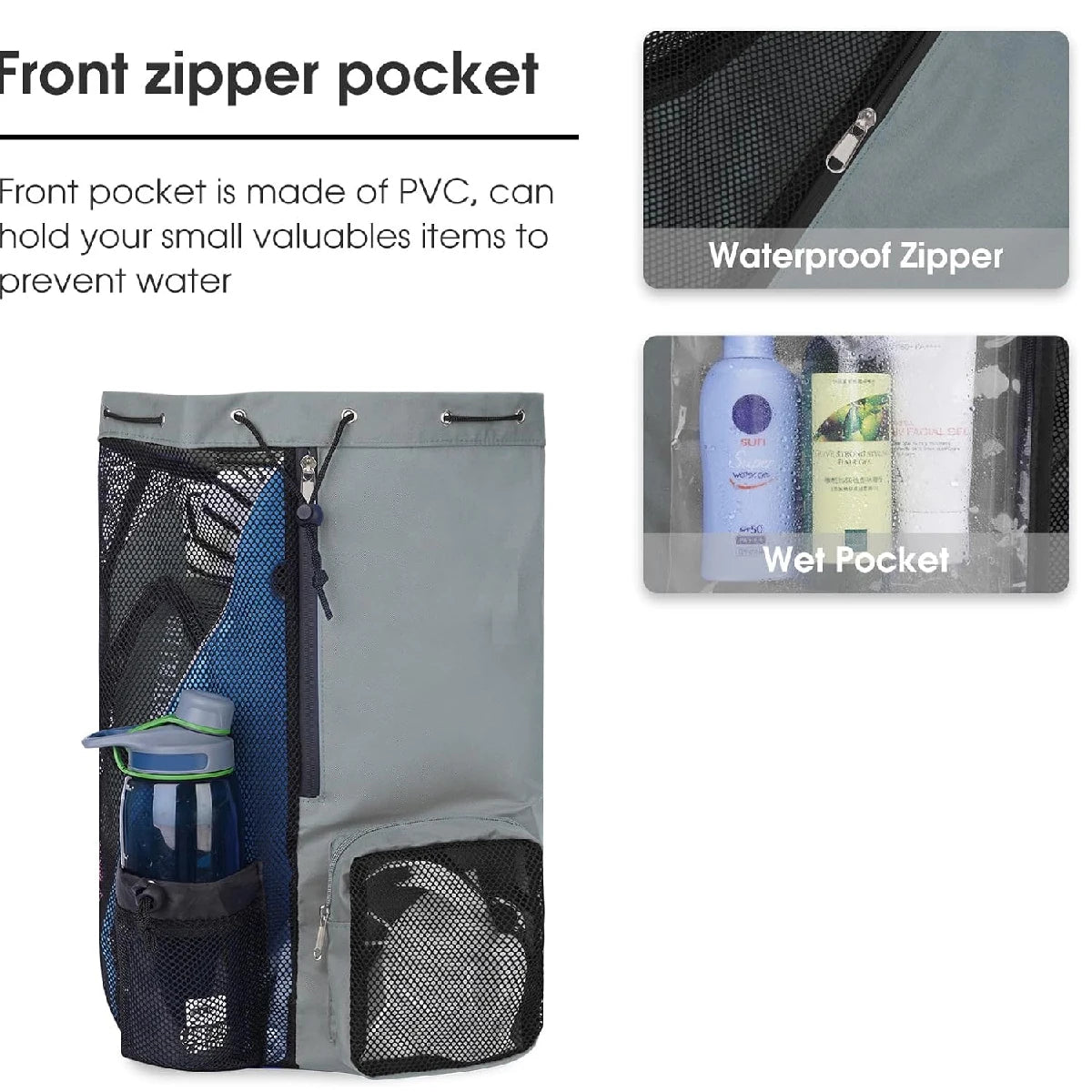Women Travel Swimming Bag Mesh Drawstring Backpack with Wet Pocket Multipurpose Beach Backpack for Swimming Gym Workout Gear