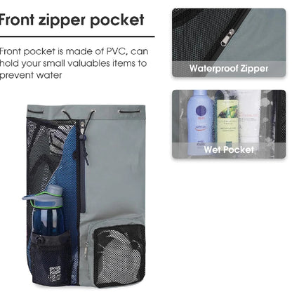 Women Travel Swimming Bag Mesh Drawstring Backpack with Wet Pocket Multipurpose Beach Backpack for Swimming Gym Workout Gear