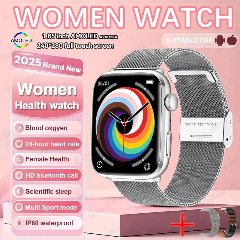 2025New NFC Smat Watch Women 1.85-inch Blood Pressure Heart Rate Bluetooth Call Female Health Smarwatches Ladies For Android IOS