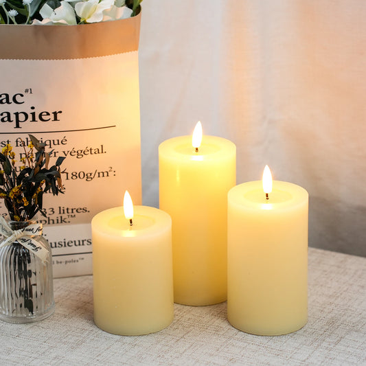 Flickering Flameless Candles Battery Operated with 10-Key Remote & 2/4/6/8-Hour Timer, Real Wax Pillar Grease  LED Candles Set