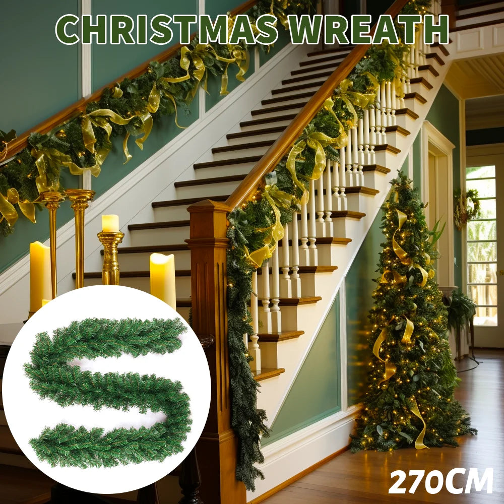 1pc/2pc 2.7M Christmas wreath Artificial Pine Leaf Rattan Strip Green Christmas Garland Wreath Christmas Pine Tree Rattan Decor