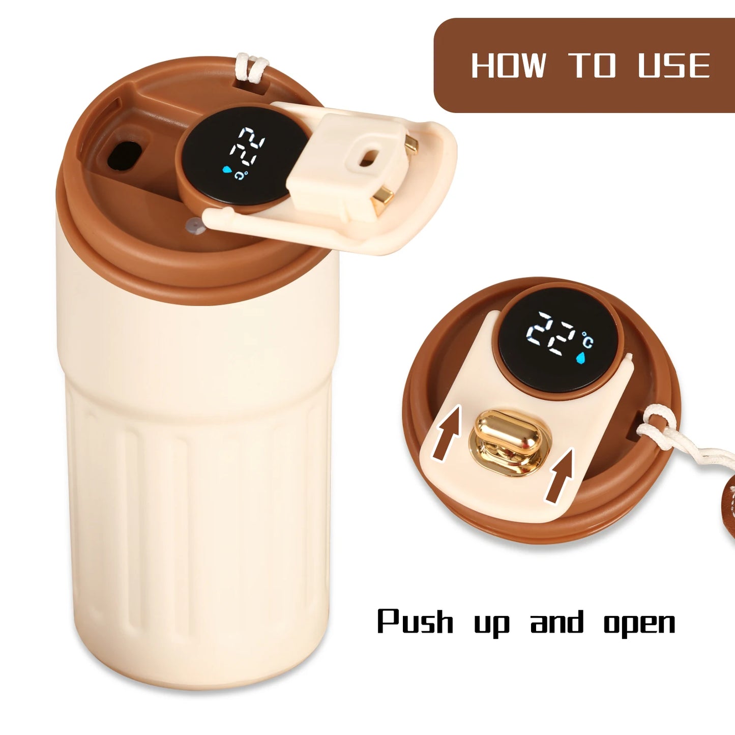 Stainless Steel Vacuum Insulated Travel Coffee Mug LED Temperature Display Insulated Mug with Lid 420ml