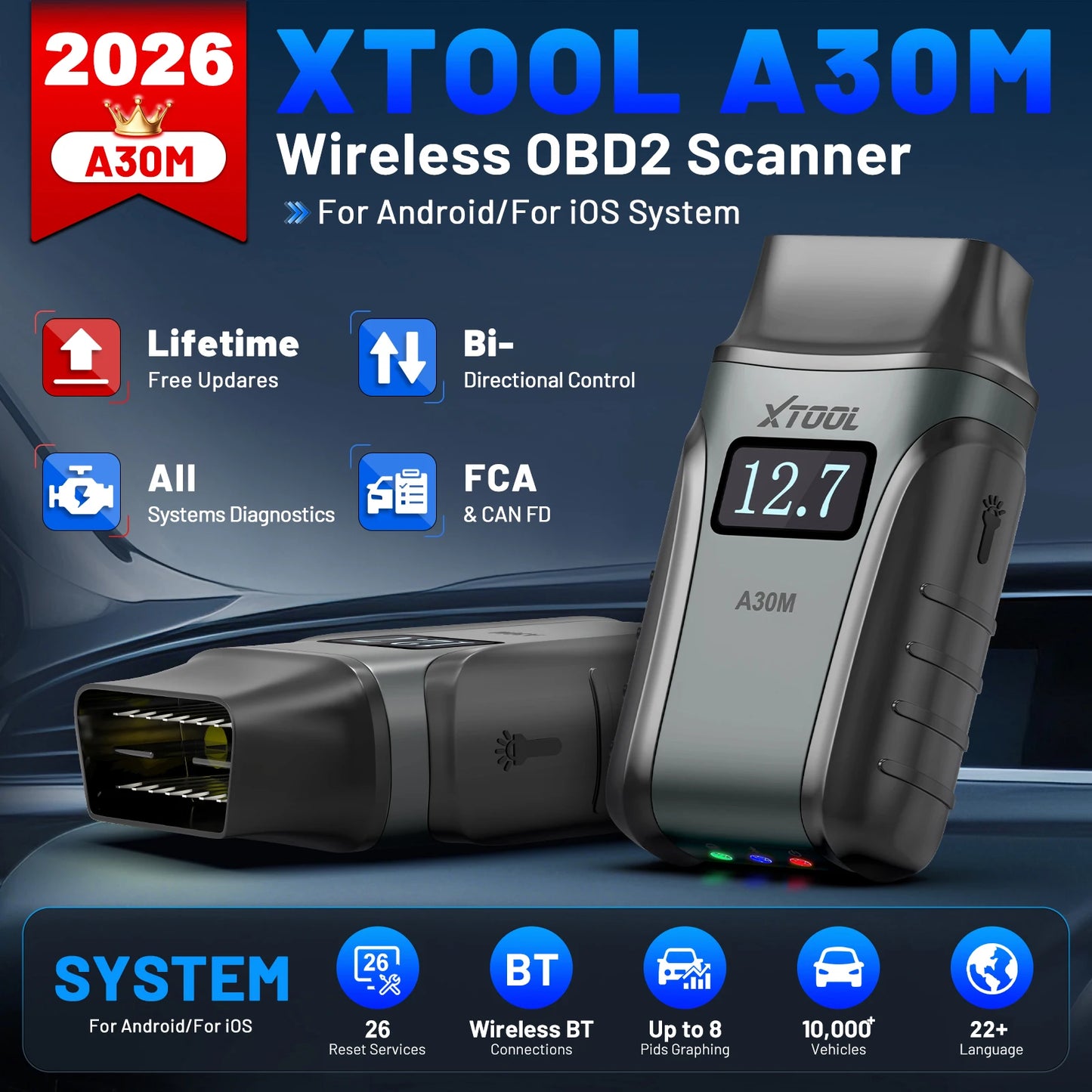 XTOOL Anyscan A30M Bluetooth OBD2 Scanner Car Diagnostic Tools 26+ Reset Service Code Reader CANFD Protocol Lifetime Free Update