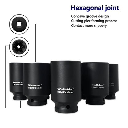 9x 1/2"6Point Axle Nut Hub Impact Socket Set 29-38mm For Air Battery Powered Impact Tools Wrenches Breaker Bars Torque Wrenches