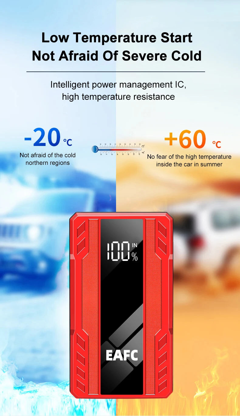 EAFC 1000A/1200A Jump Starter Power Bank Portable Charger Starting Device for 3.0L Emergency Car Battery Jump Starter