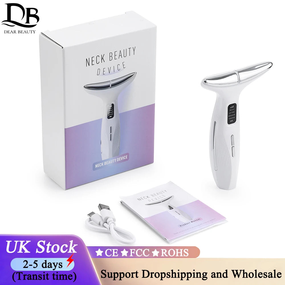 UK Stock LED Neck Beauty Device EMS Facial Lifting Firming Massage Beauty Skin Care Vibration Facial Massage Double Chin Remover