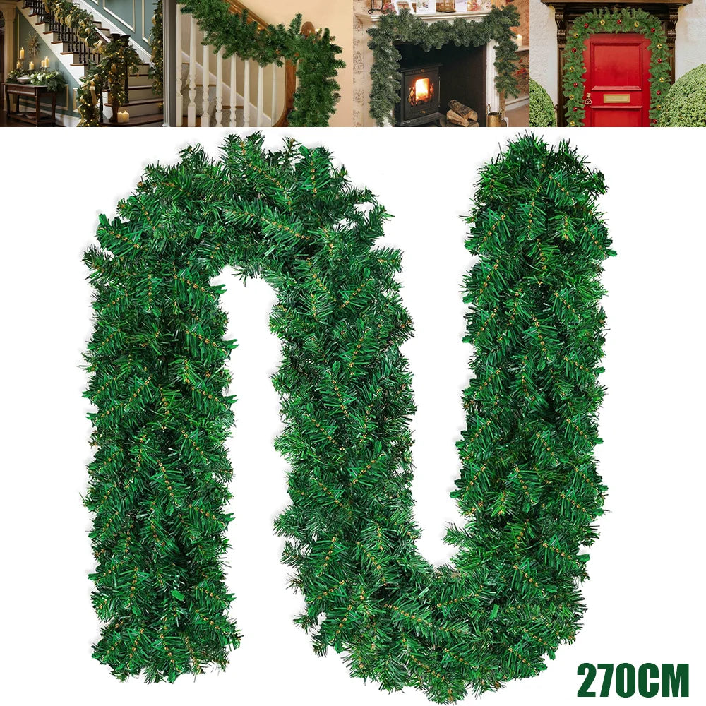 1pc/2pc 2.7M Christmas wreath Artificial Pine Leaf Rattan Strip Green Christmas Garland Wreath Christmas Pine Tree Rattan Decor