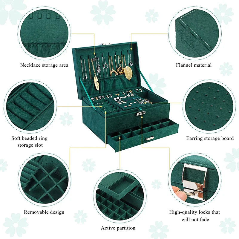 Large Jewellery Box Rings Necklaces Bracelets Jewelry Storage Organiser Green UK