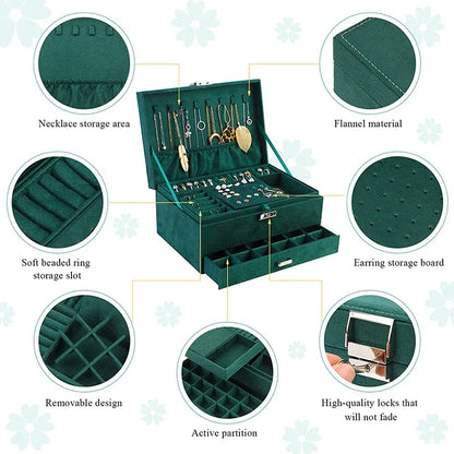 Large Jewellery Box Rings Necklaces Bracelets Jewelry Storage Organiser Green UK