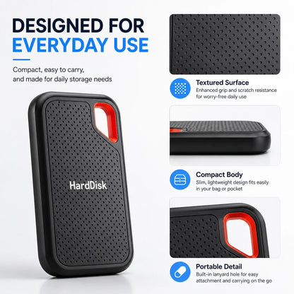 1TB External Hard Drive 2TB Portable SSD High Speed Hard Disk USB-C Original Storage Device for Laptop/PC/Phone/Mac