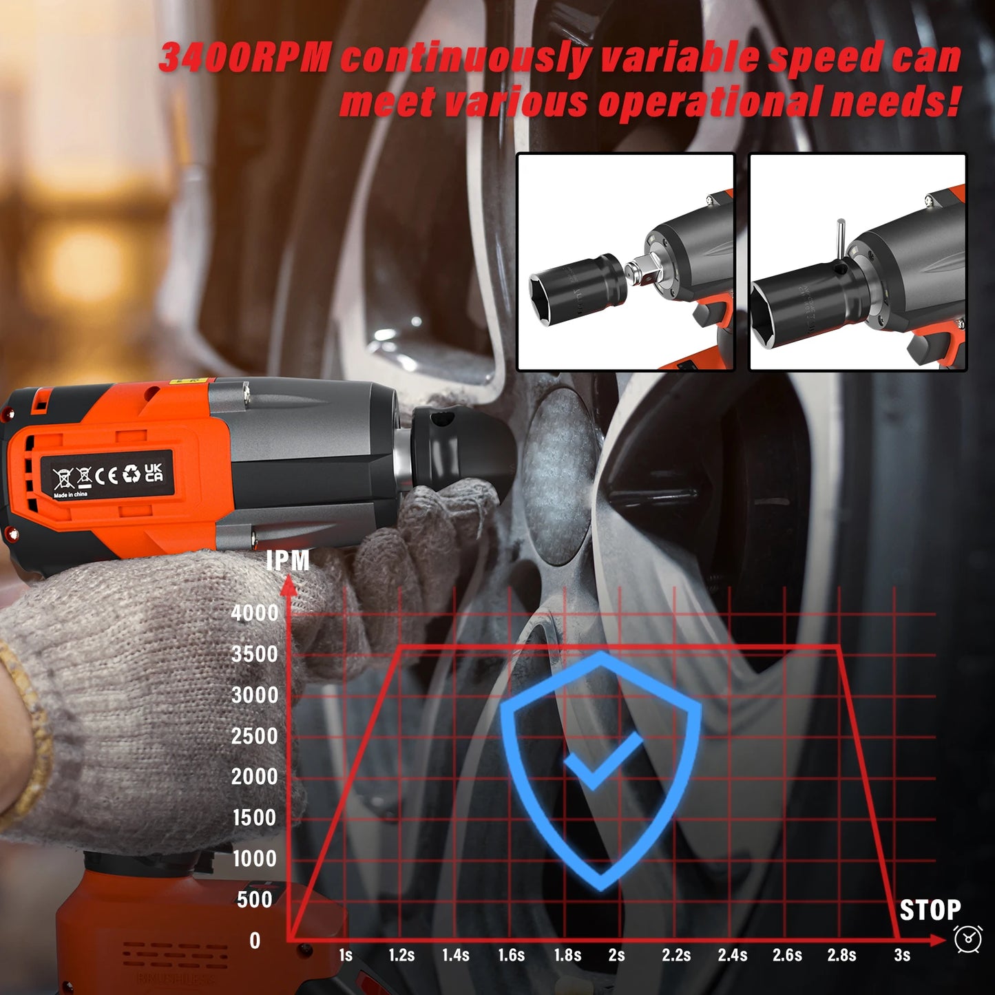 21V Cordless Impact Wrench, 1/2 inch Brushless Impact Gun, Max Torque 550Nm with 4 Socket Sets, 12 Drill Sets, 4.0Ah Battery