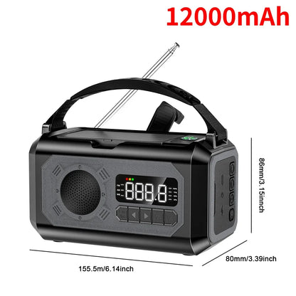 12000mAh Small Portable Radio Solar Panels Emergency Radio Survival with crank Multifunction rechargeable Flashlight Power Bank
