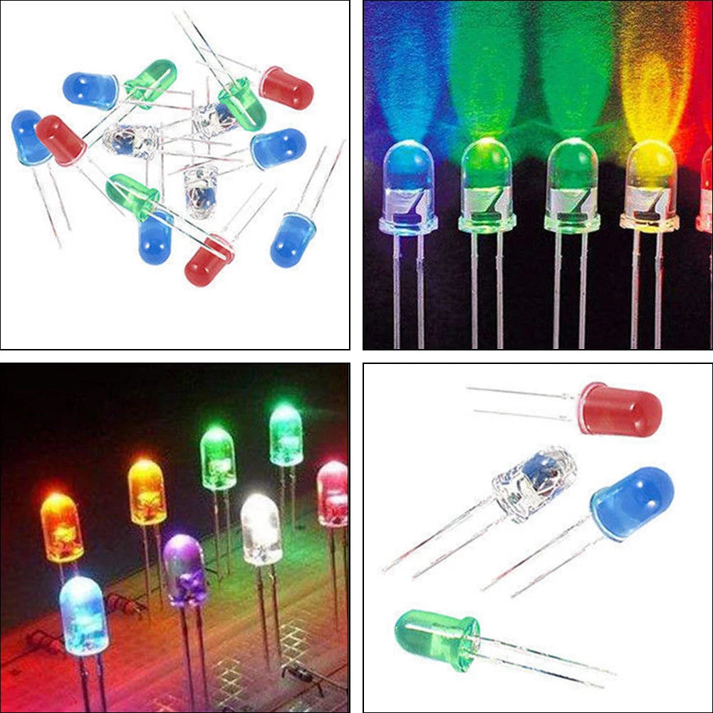 500Pcs LED Light-Emitting Diode Red Yellow Blue Green White 5MM Luminous Diode Kit 100Pcs/Color Luminous Diode Assorted Kit LED