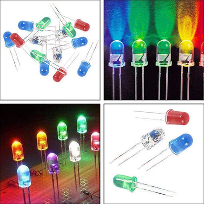500Pcs LED Light-Emitting Diode Red Yellow Blue Green White 5MM Luminous Diode Kit 100Pcs/Color Luminous Diode Assorted Kit LED