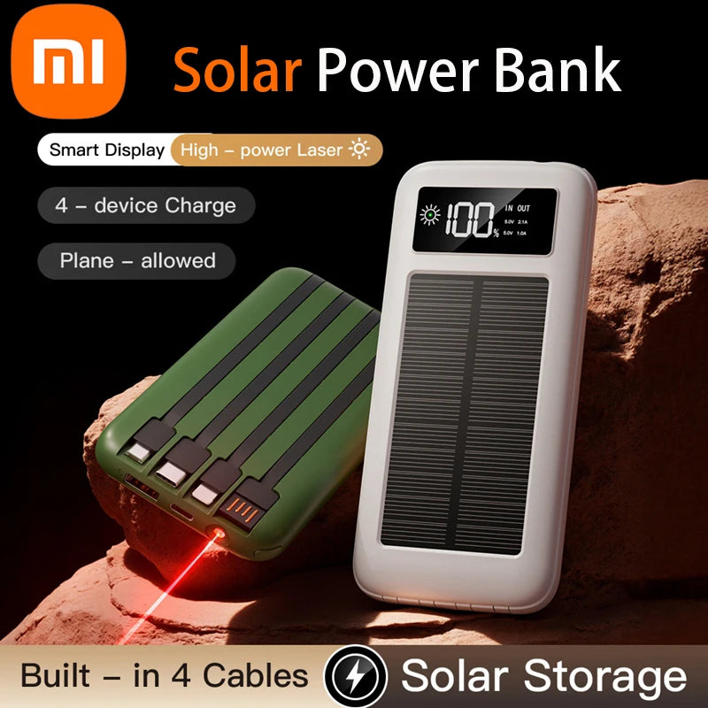 Xiaomi 200000mAh Solar Power Bank Large Capacity Mobile Power Fast Charging Battery with 4 Cables For iPhone Samsung Huawei