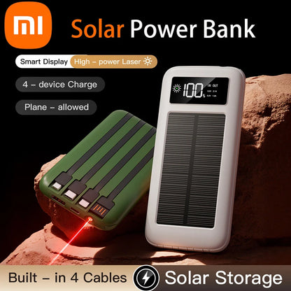 Xiaomi 200000mAh Solar Power Bank Large Capacity Mobile Power Fast Charging Battery with 4 Cables For iPhone Samsung Huawei