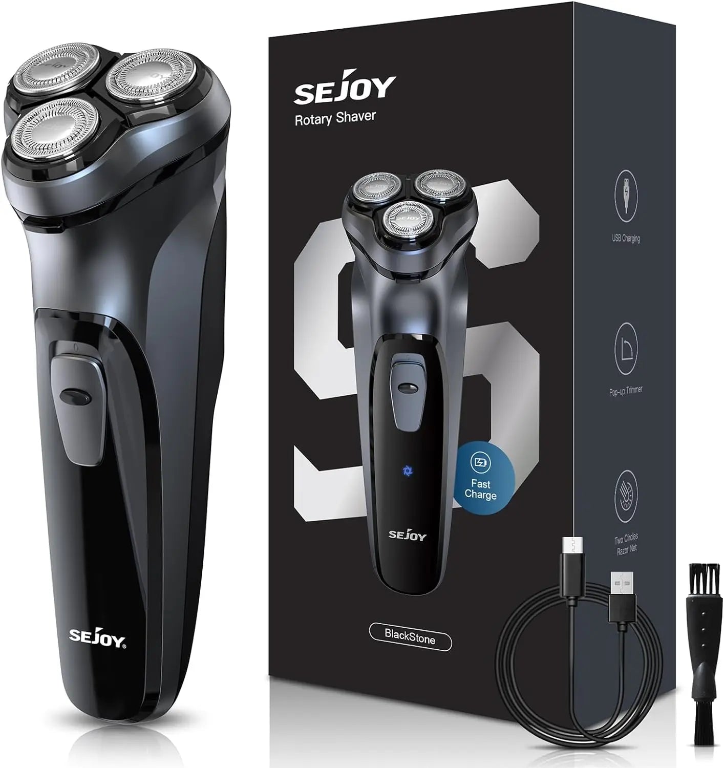 Sejoy 3D Rotary Electric Shaver for Men Advanced Dry Wet Pop-up Trimmer Rechargeable Perfect Fathers Day Gift for Dad, Husband