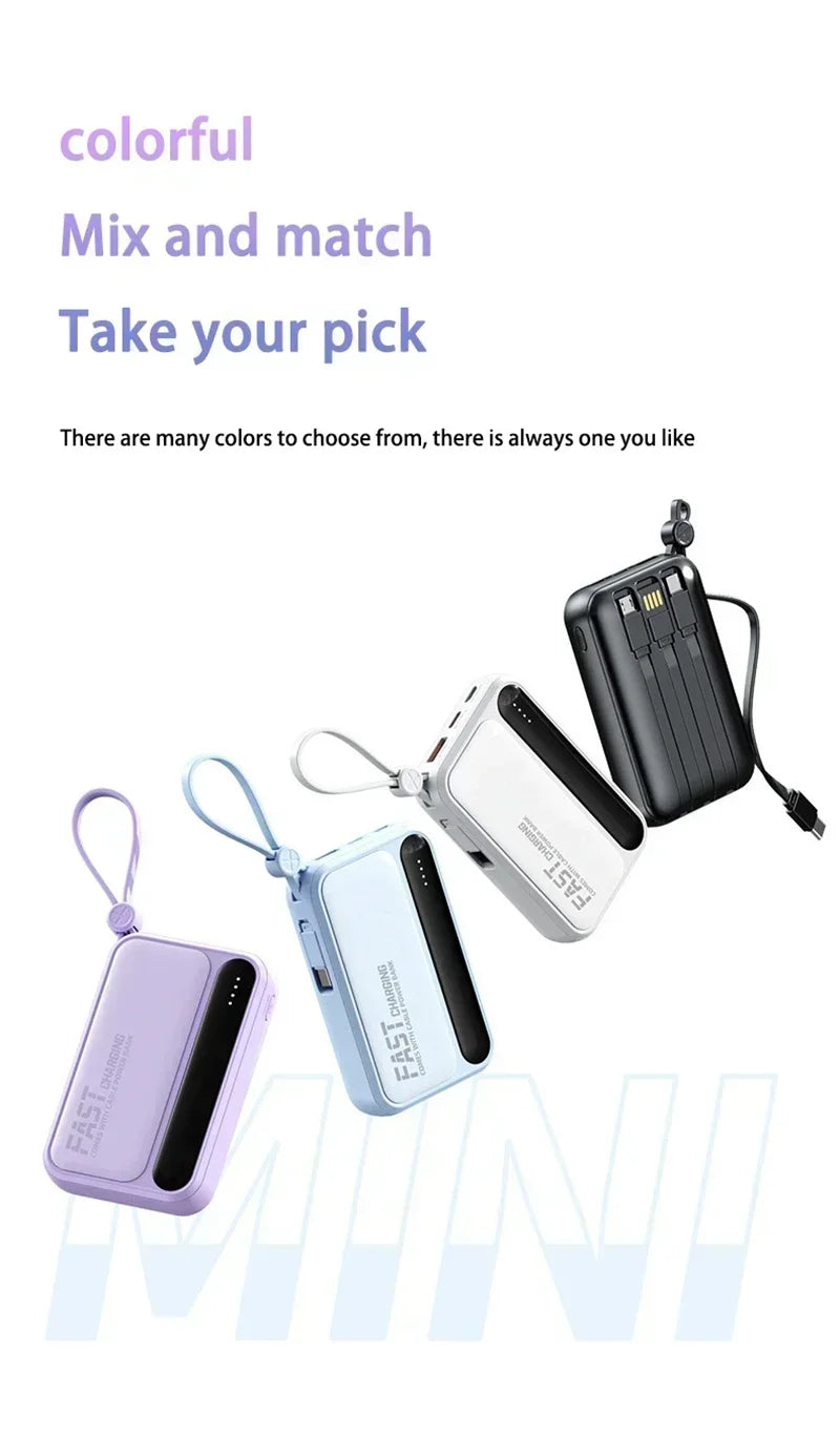 Lenovo 500000mAh Fast Charge Power Bank Portable Large Capacity 4 Built‑in Cables Backup Battery for Smartphones Daily Outdoor