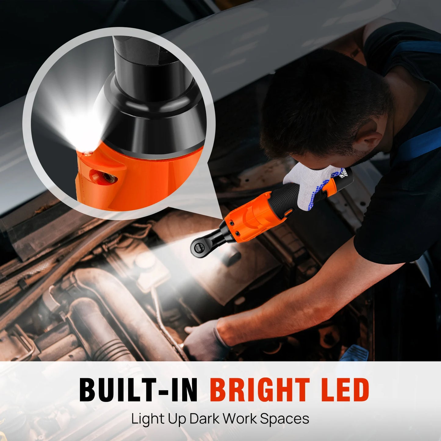 3/8’ 12 V Extended Cordless Ratchet for Car Repair, DIY Work, Automotive, Electric Vehicles, Electric Mode of Operation