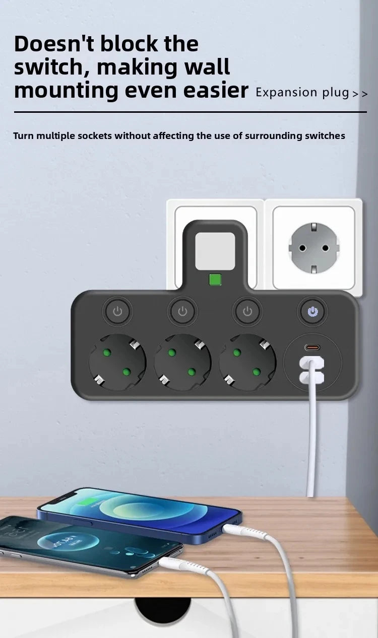 EU Plug AC Socket Power Board Multi-layer Wall Socket Universal Network Filter with Or Without USB Independent Switch Light Adap