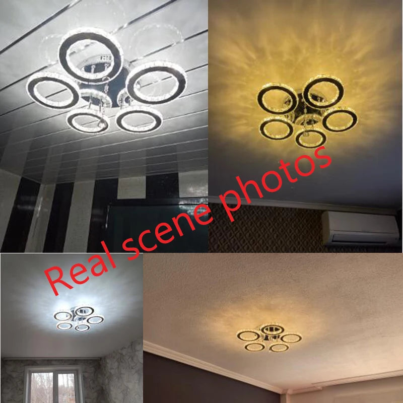 Modern Crystal Chandelier Ceiling Lamp Chrome Flush Mounted Pendant Light Luminari Dining Living Room Plafon Led Hanging Lampara