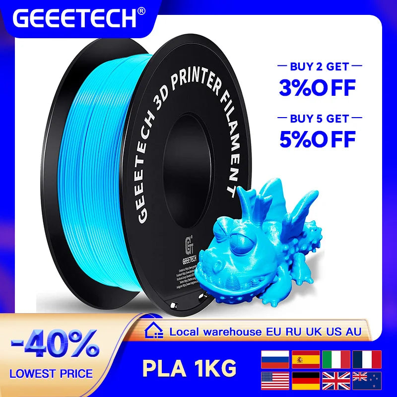 Geeetech Standard PLA Filament 1kg 1.75mm 3D Printer Plastic Material, Accuracy 0.03mm,Fit Most FDM Printer