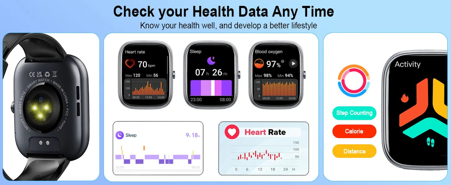 Jugeman 1.91" Smartwatch (Answer/Make Call), IP68 Waterproof Fitness Tracker, 110+ Sport Modes, Heart Rate and Sleep Monit.