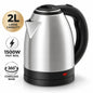 2L 1500W Stainless Steel Cordless Electric Kettle Jug, 360‑Degree Rotational Base with Overheat Protection Fast Boiling Water Heater for Household Kitchen Use