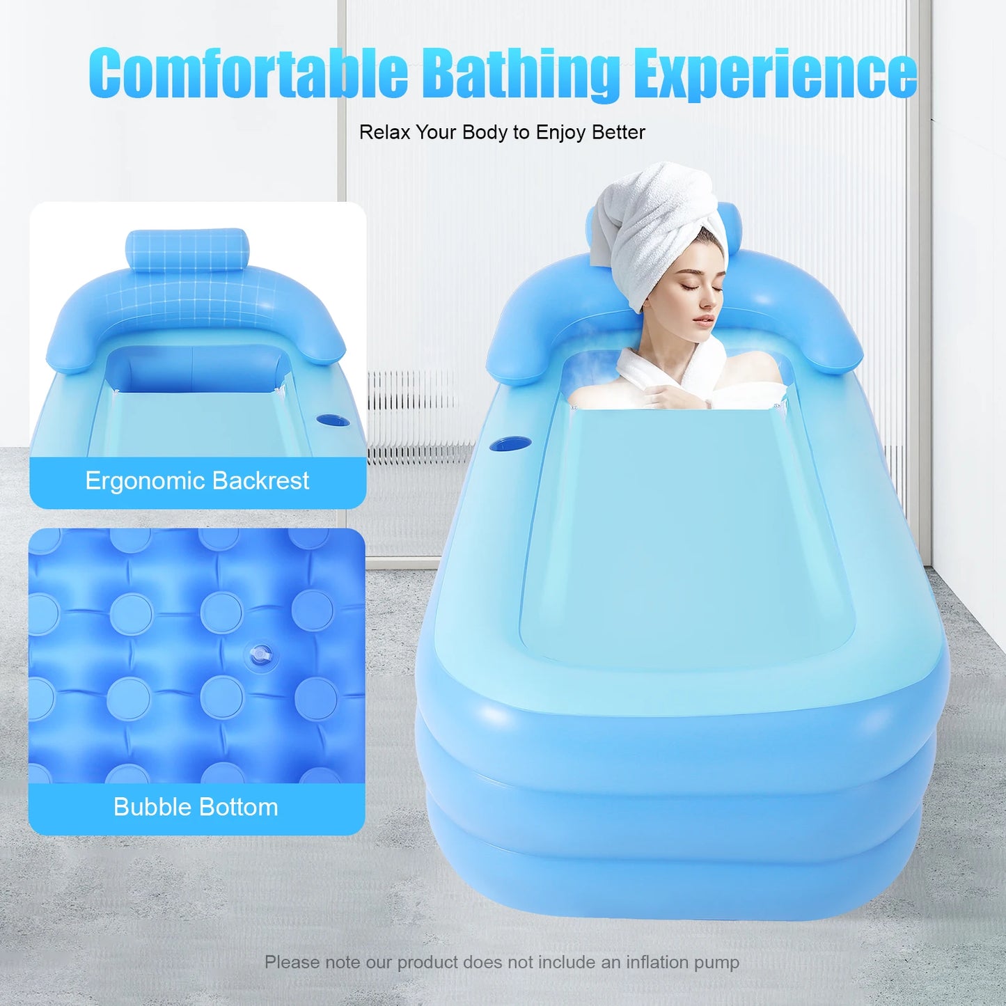 Modern Large Blue PVC Inflatable Bathtub Portable Folding Self-Contained Outdoor Bathtub for Adults And Children 160x84x64 Cm