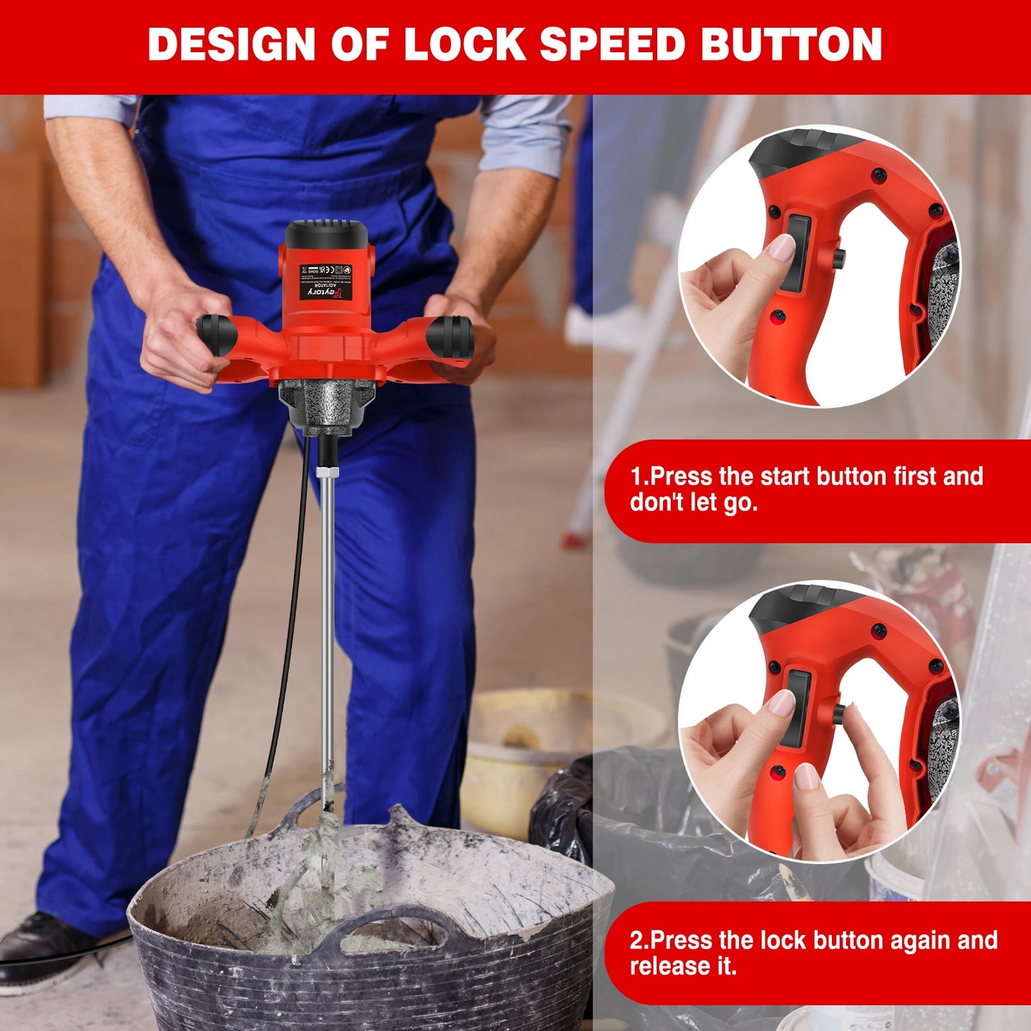 DayPlus 2600W Handheld Concrete Mixer Machine Paddle Mixer Adjustable 6 Speed Stirrer Electric Mix Stirring Tool M14 Mixing Rod