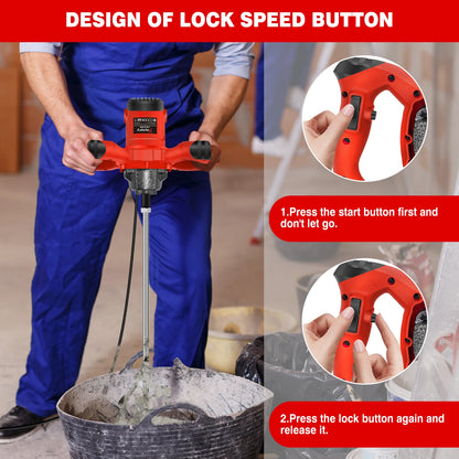 DayPlus 2600W Handheld Concrete Mixer Machine Paddle Mixer Adjustable 6 Speed Stirrer Electric Mix Stirring Tool M14 Mixing Rod