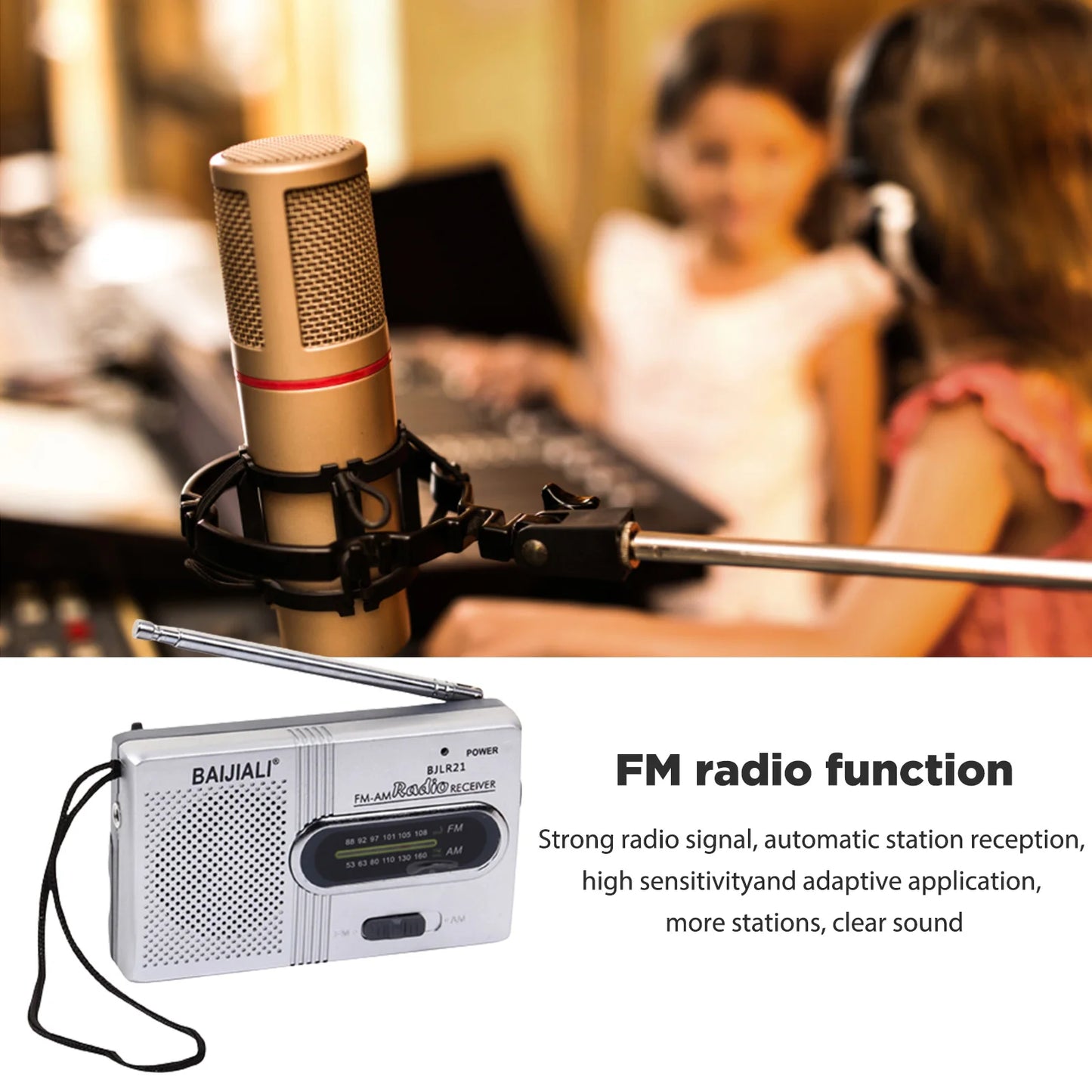 Radio FM/AM Small Portable Radio Battery Operated Radio Full-wave Band World Receiver Telescopic Antenna Built-in Speaker