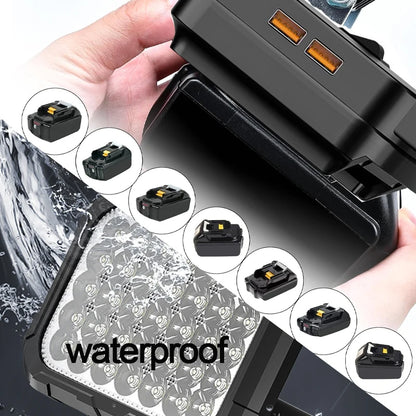 8IN 7200LM 120W Work Light 18V For Makita Battery Flashlight Portable LED Spotlight Floodlight With Dual USB charging port