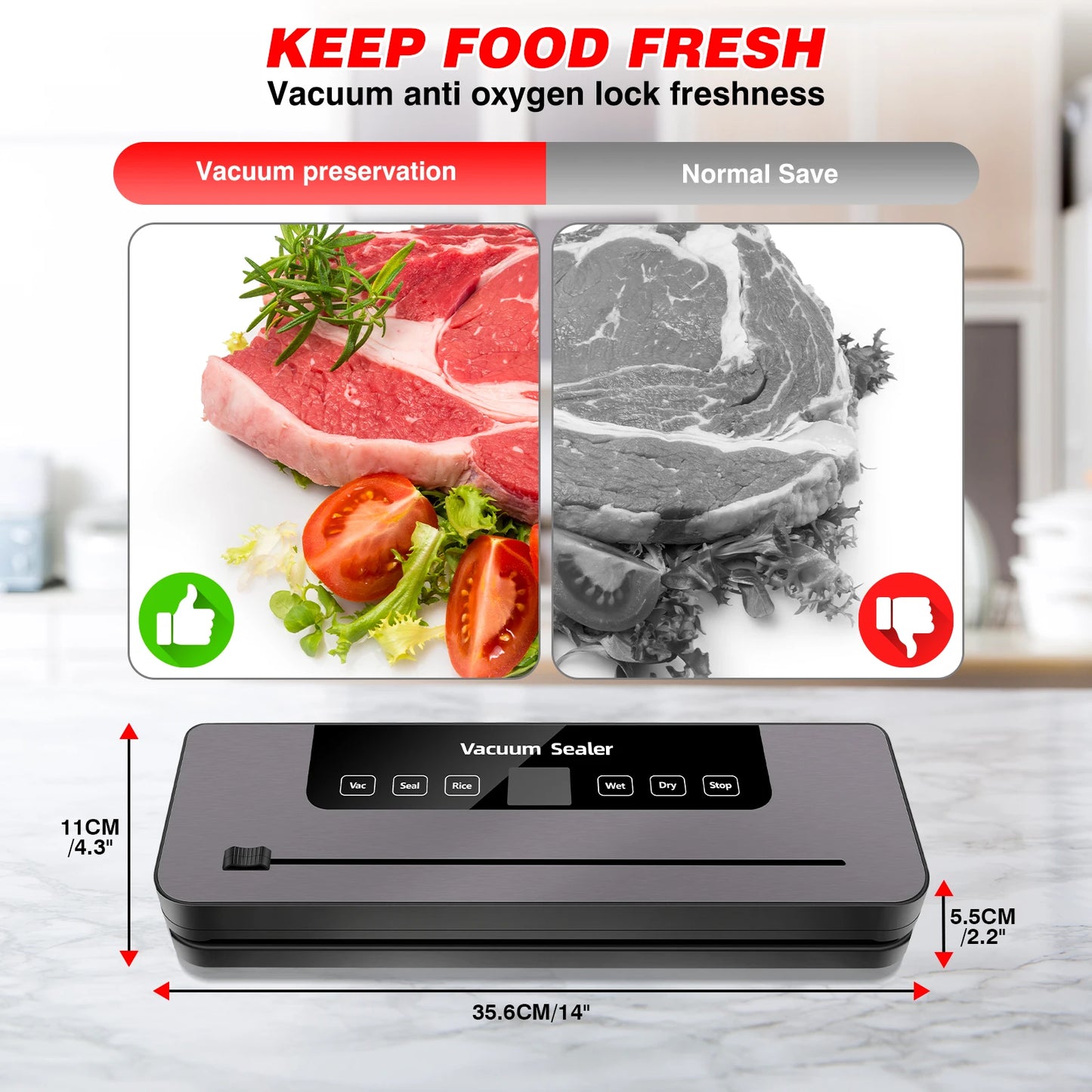 Vacuum Sealer,Automatic Food Vacuum Sealer,5 modes,with 10 sealing pockets and built-in cutter for sealing of wet and dry food
