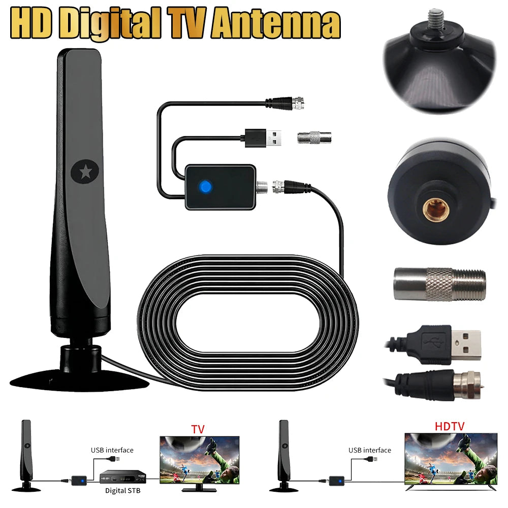 HD Digital TV Antenna Indoor Amplified DAB High Gain 50 Miles With Amplifier Booster VHF/UHF Quick Response Outdoor Aerial Set
