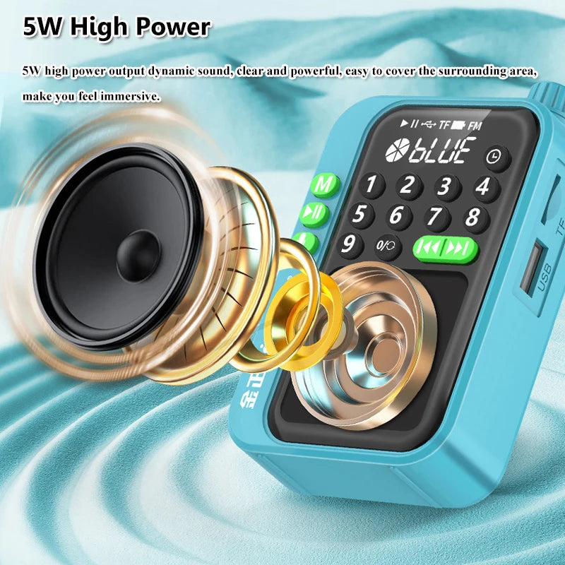 Mini Portable FM Radio Best Reception Radios 5W Wireless Bluetooth Speaker TF Card U Disk Music MP3 Player Support HD Rcording