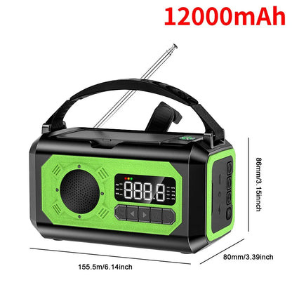 12000mAh Small Portable Radio Solar Panels Emergency Radio Survival with crank Multifunction rechargeable Flashlight Power Bank