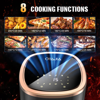 OYAJIA 6L Air Fryer with Smart Touch Display 60 Minutes Timer & 80°C-200°C Adjustable Temperature& 8 Preset Cooking Modes