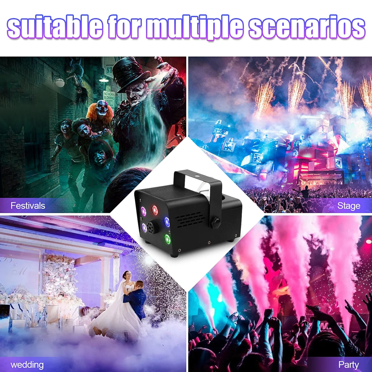 U'King 500W Fog Machine 5PCS RGB LED Beads Smoke Machine for DJ Disco Christmas Wireless Remote Control Stage Fogger Ejector